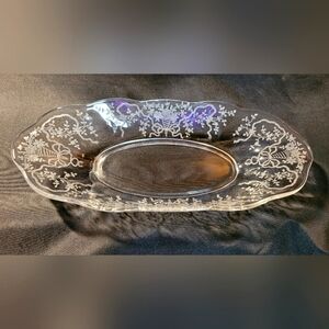 Vintage Etched Fostoria Crystal Glass Corsage Celery / Relish Oblong Dish 11.75"